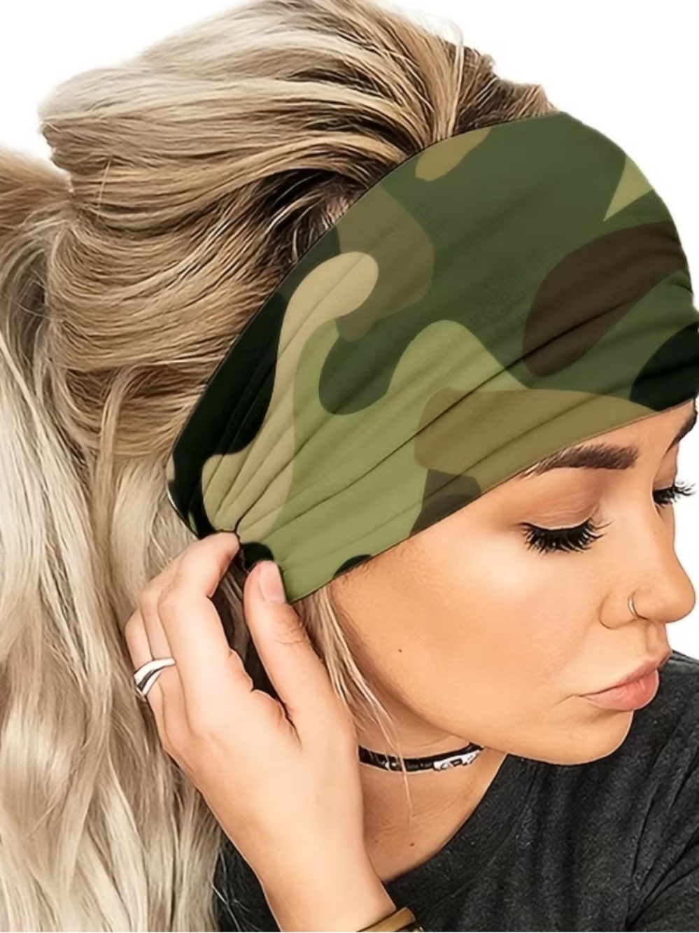 NWT Camo Wide Stretch Headband - Olive Green